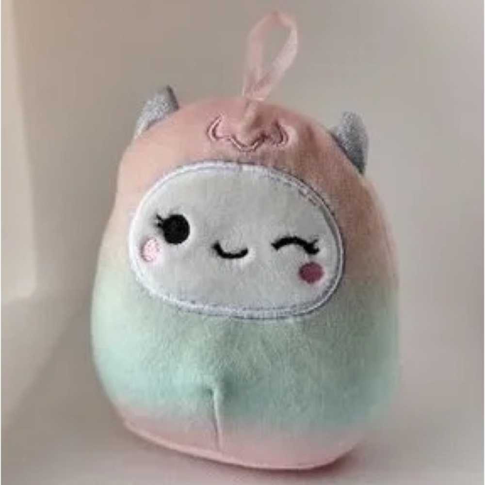 Plush Pastel Pink & Mint Small Pet Toy - Cute Winking Character